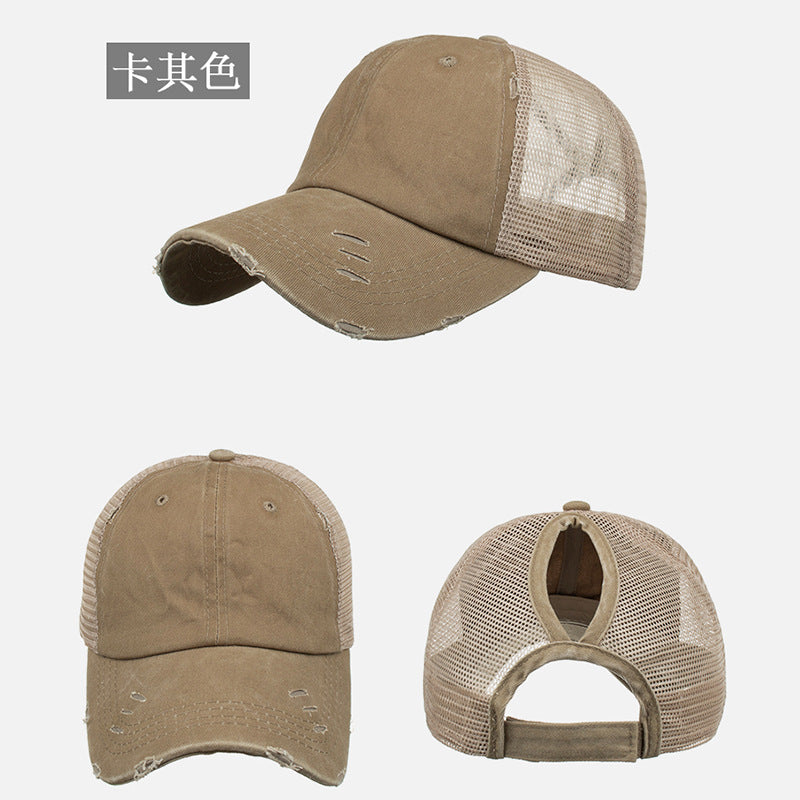 Wholesale Washed distressed ponytail baseball cap